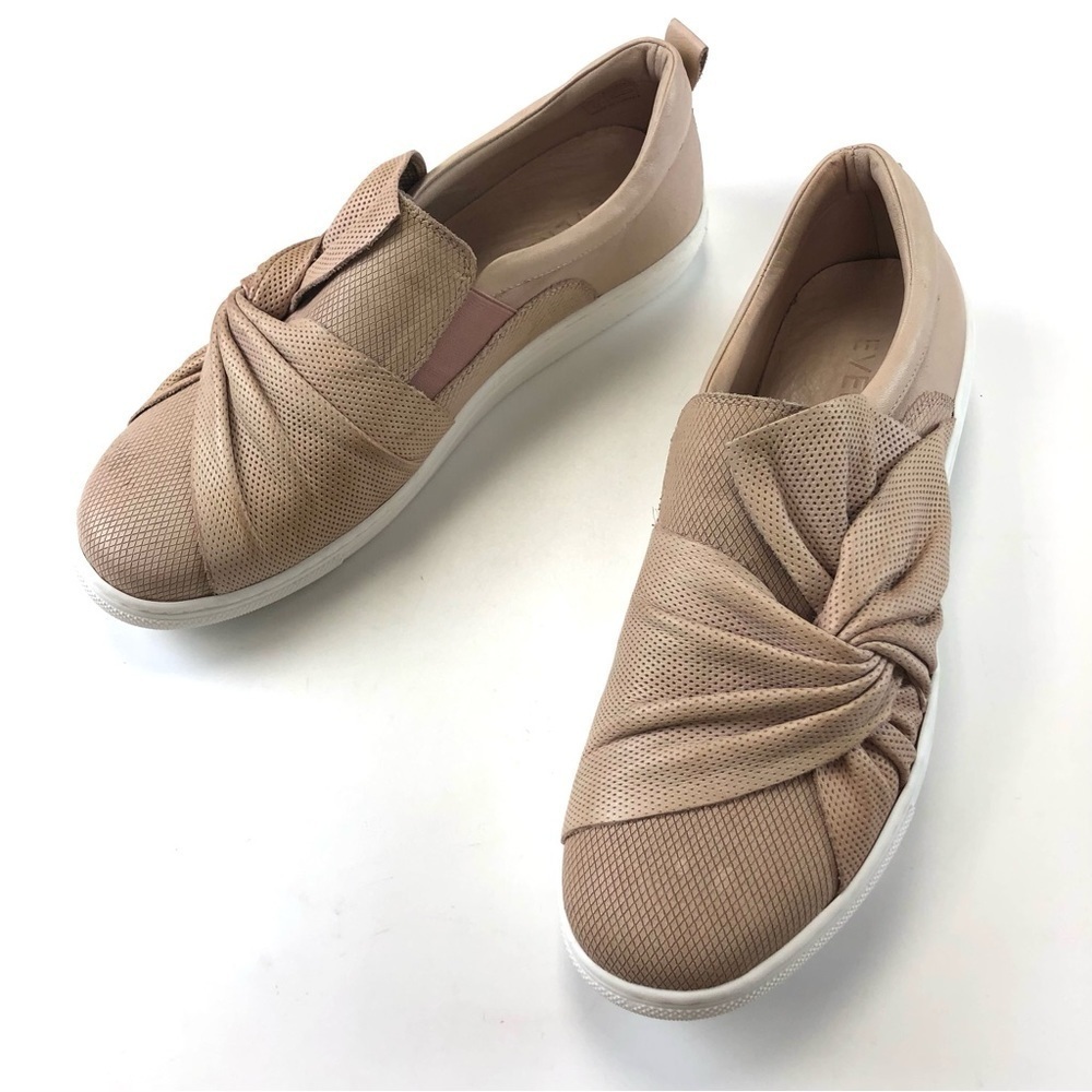 Minimalist Nude Leather Loafers Everly Soft Knot Slip-On Shoes Sz 42